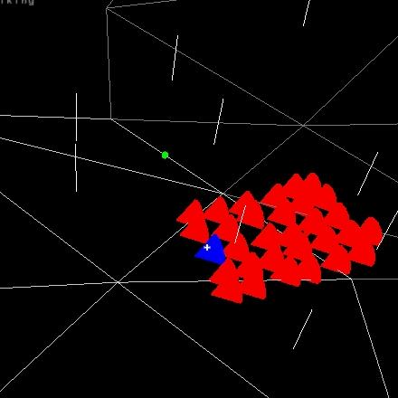 screenshot of a boids formation with 20 members following a leader